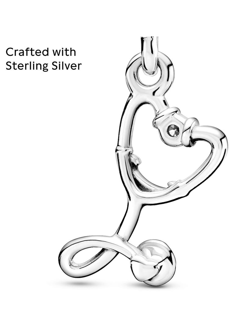 PANDORA - PANDORA Stethoscope Heart Charm Made of Sterling Silver and Cubic Zirconia - Image 1