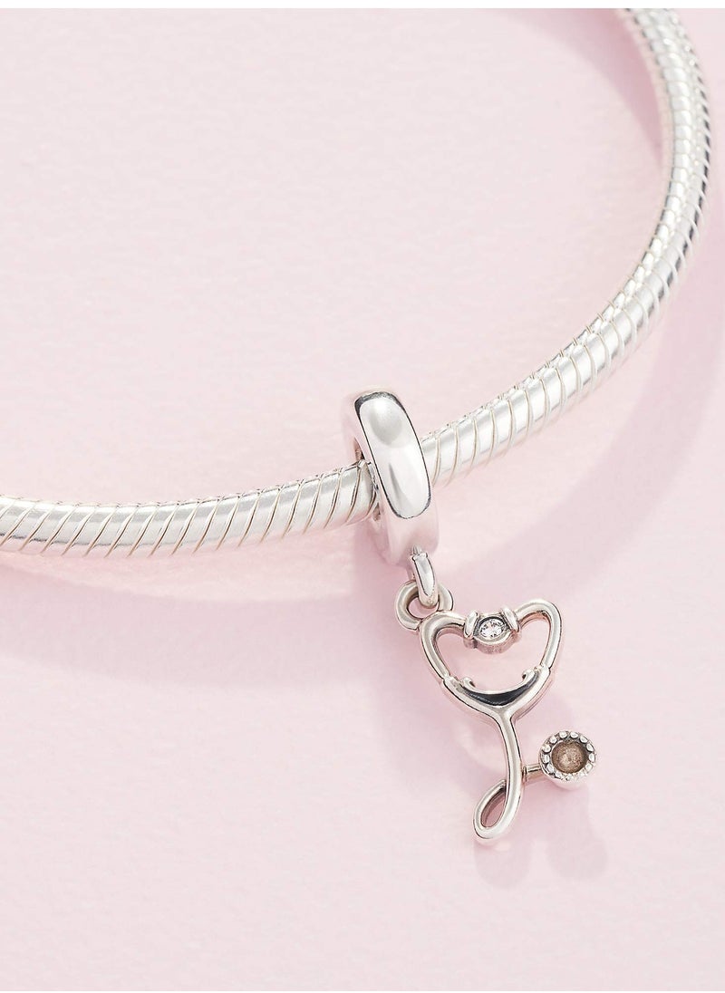 PANDORA - PANDORA Stethoscope Heart Charm Made of Sterling Silver and Cubic Zirconia - Image 1