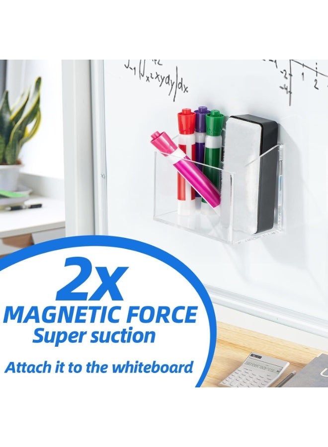 Magnetic Glass Whiteboard Accessory Holder for Markers, Pens, Pencils - Fridge, Lockers, Whiteboards - Transparent, 1 Pack - Image 2