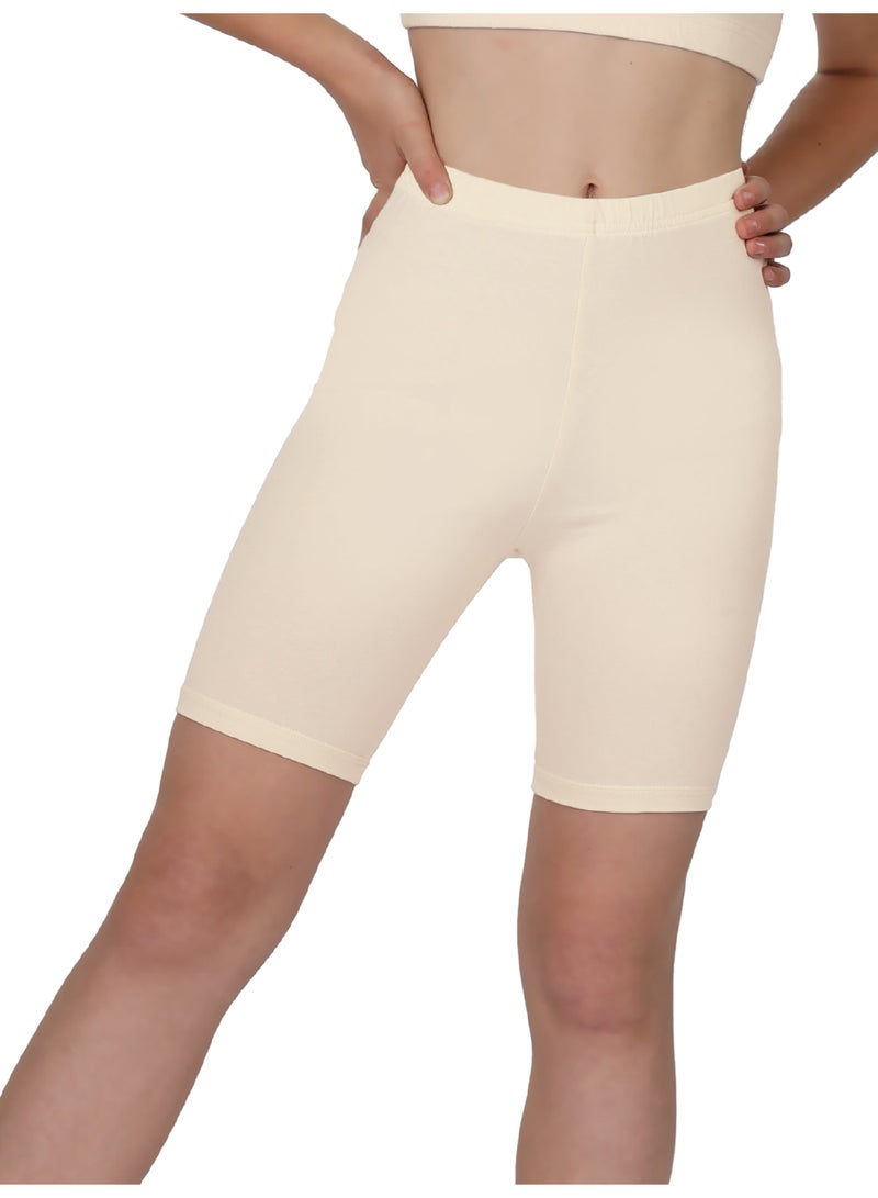 جولد كراون شورت قطني أساسي للبنات - بيج - Image 1