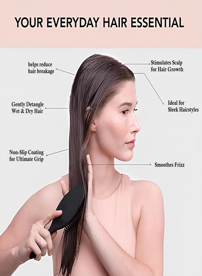 Hector Professional Hair Detangling Brush - Soft Bristle Hair Brushes For Women | Straight & Curly Wet Dry Brush | Travel Brush (Black, 1 Pc) - Image 2
