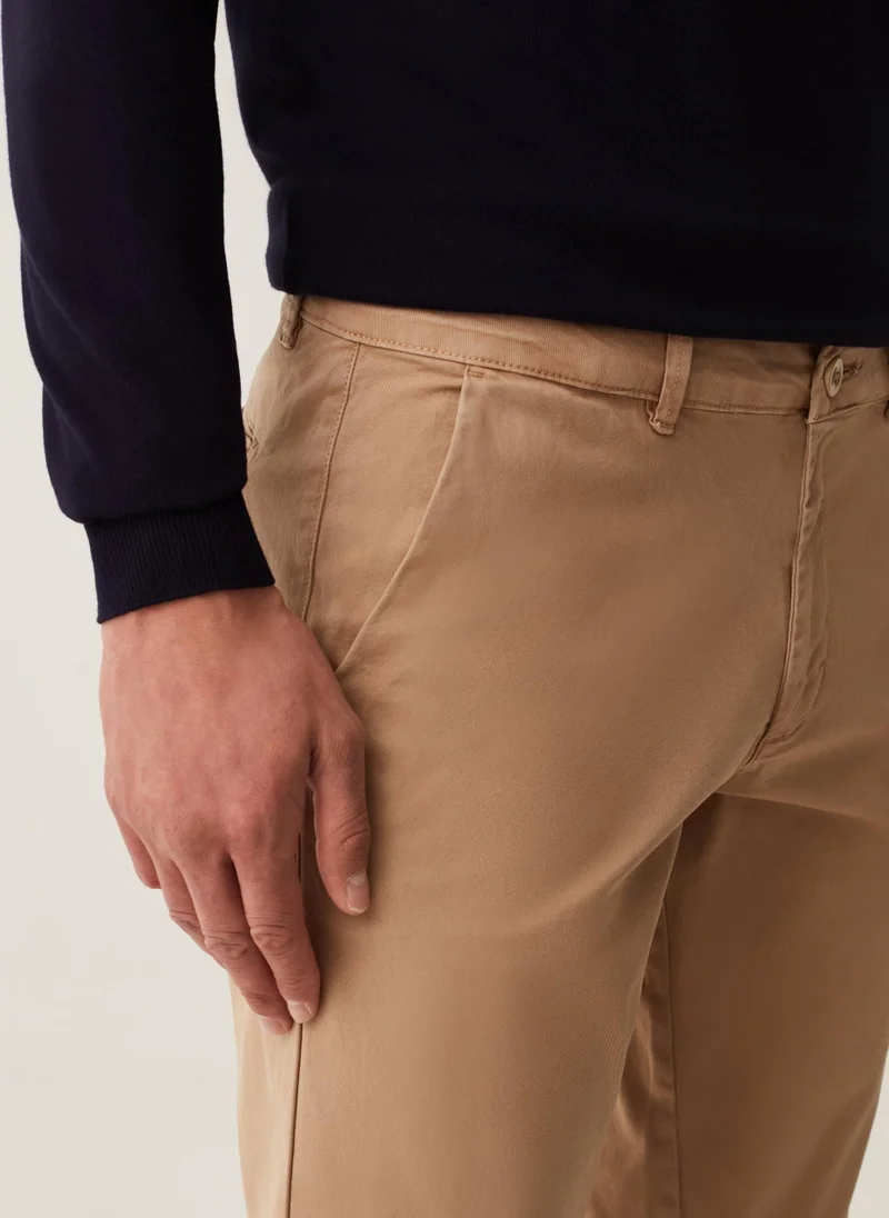 Ovs Solid colour stretch cotton chino trousers