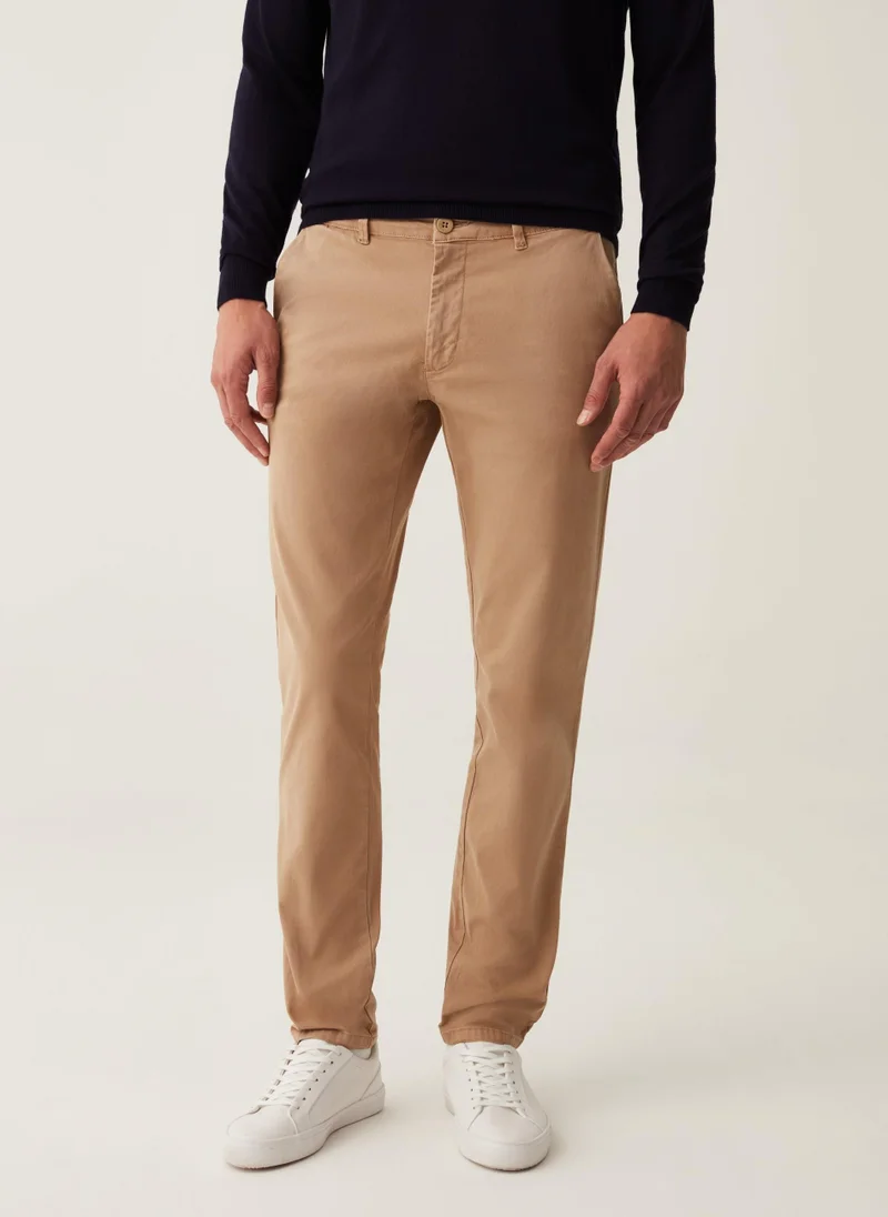 Ovs Solid colour stretch cotton chino trousers