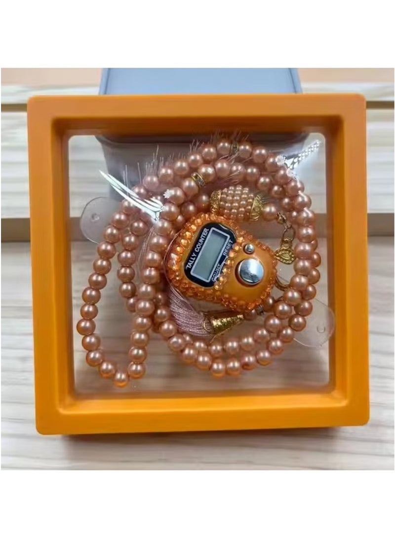 Huitich Digital Elegance 99 Glass Bead Tasbeeh Gift Set with Digital Counter Orange  - Image 3