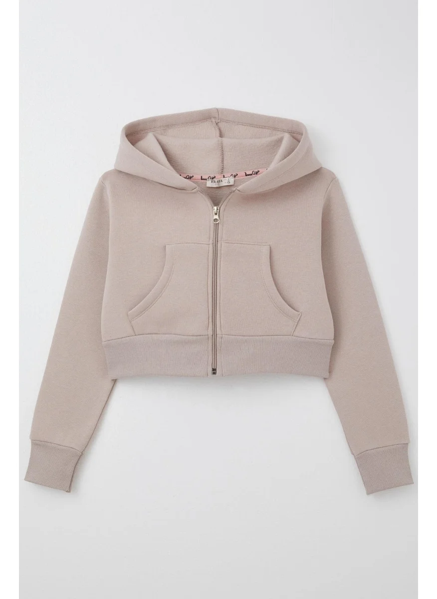 Breeze Girl Crop Cardigan Zippered Hooded 8-14 Years, Mink