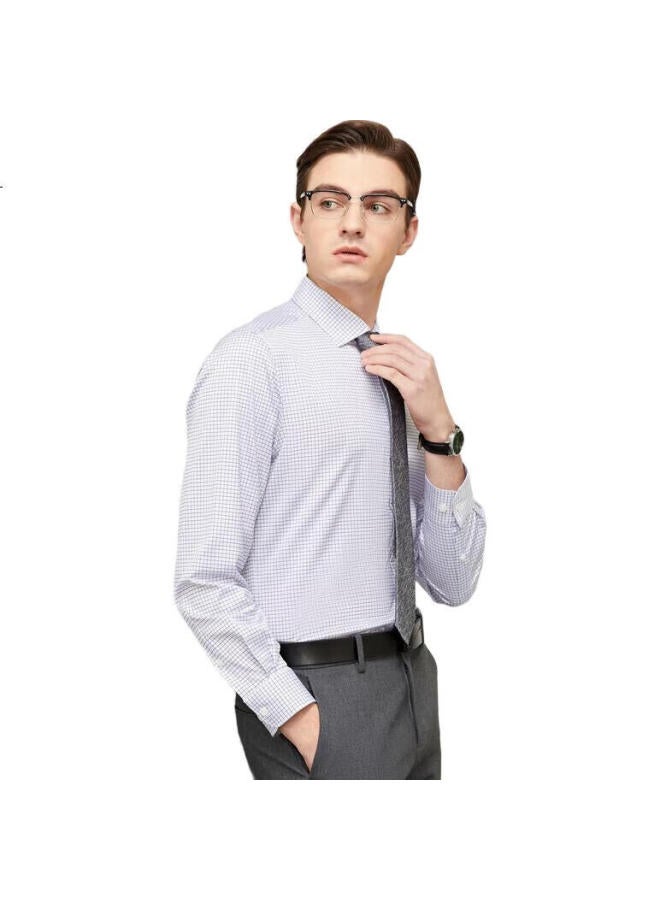 Youngor Men'S Shirt Spring/Summer Youth Men'S Business Casual Plaid Long Sleeve Shirt Blue 43 - Image 2