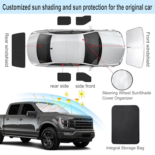 TINGLU Window Shades for Ford F150 4Door 2021-2024 2025 Accessories Car Side Full Windows Rear Triangular Windshield Sun Shade Sun UV Rays & Privacy Protection for Camping,Napping,and Relaxing 6PCS - Image 3
