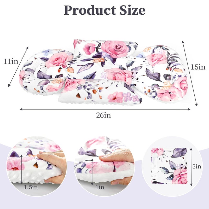 Pea Pod Infant Car Seat Insert with 3 Strap Covers 3 in 1 Reversible Floral Baby Car Seat Head Support for Newborn 3D Soft Minky Carseat Cushion for Preemie to Infant Stroller Swing Bouncer - Image 3