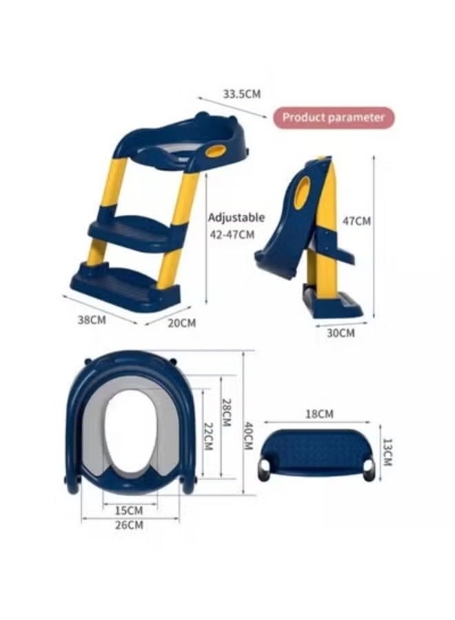 Kids Potty Training Toilet Seat with Step Stool Ladder, Adjustable Height, Blue and Yellow - Image 2