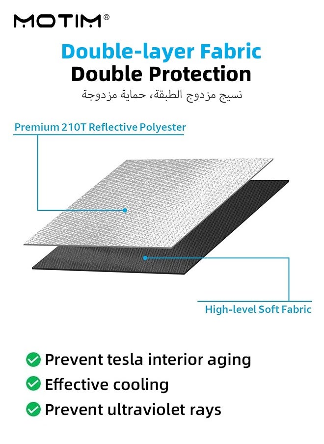 Motim Foldable Car Windshield Sunshade for Tesla Model Y/ 3/ S, Folding Sun Visor Protector with Storage Pouch, Heat Insulation Cover, Heat Blocking Shades Shading Rate 99%, Keep Car Cool  - Image 5