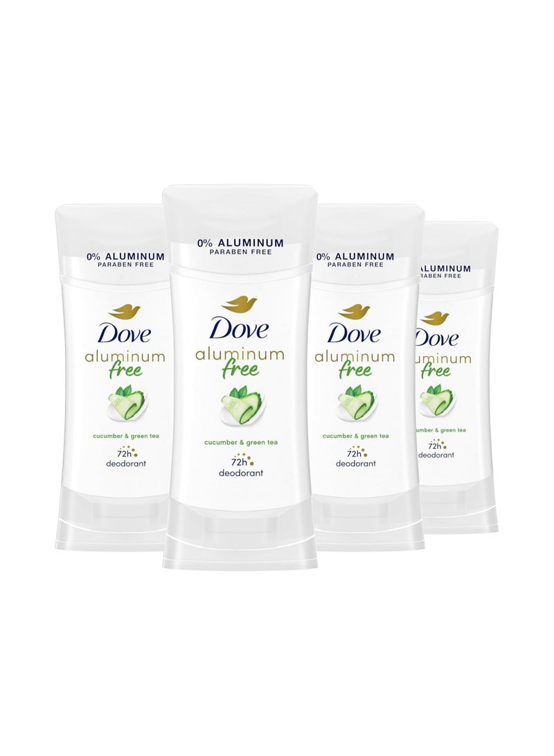 دوف مزيل عرق دوف 0% ألومنيوم، حماية من الروائح تدوم 24 ساعة، بنكهة الخيار والشاي الأخضر مع ¼ مرطبات و0% كحول، 2.6 أونصة (عبوة من 4 قطع) - Image 1