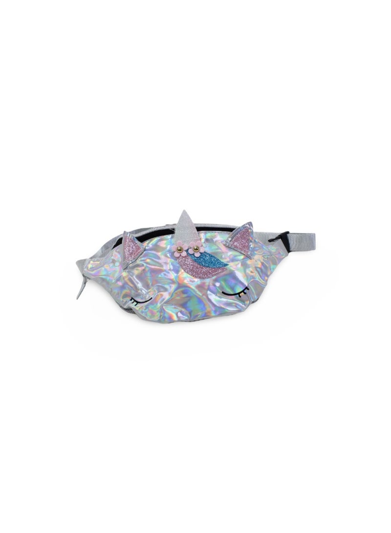 Waist Bag – Shiny Silver with Unicorn Design - Image 1