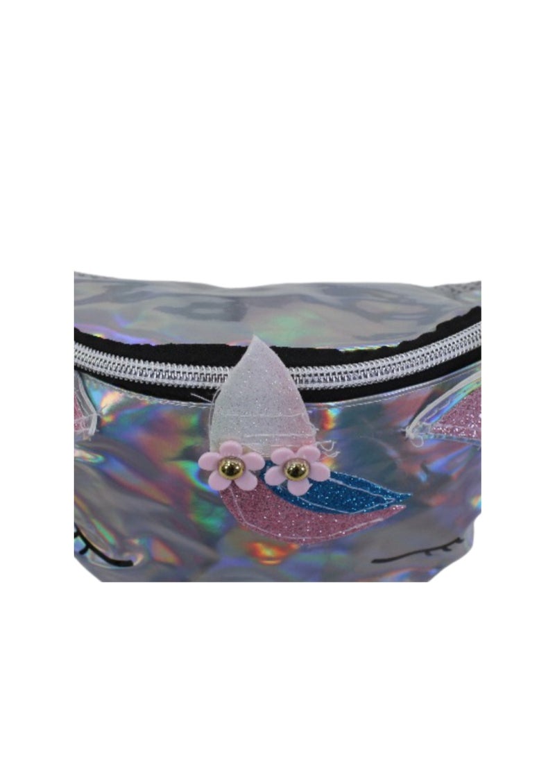 Waist Bag – Shiny Silver with Unicorn Design - Image 3