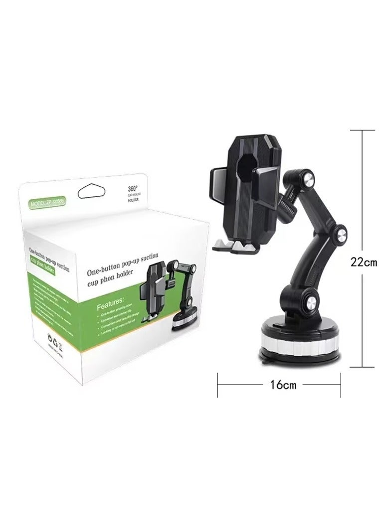 Car Phone Holder Mount Suction Cup Cell Phone Holder Stand Universal Dashboard Windshield Window Phone Holder One-Button Pop-up Strong Suction Cell Phone Car Mount - Image 2