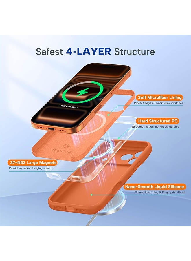 Magnetic Case for iPhone 17 Pro Max, [MagSafe Compatible][All-Round Protection][With Camera Control Cover][Four-Layer Structure] Nano-Smooth Liquid Silicone Drop Protection Phone Case for iPhone 17 Pro Max 6.9 inch, Orange - Image 5
