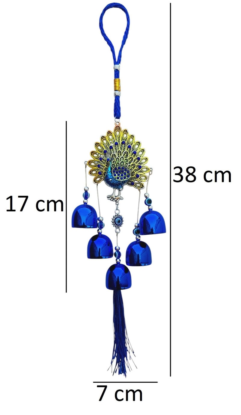 ARTISKRITI Metal Evil Eye Hanging for Home House Entrance Door Decoration, Peacock Showpiece Nazar Battu for Shop Office Living Room, Blue - Image 3
