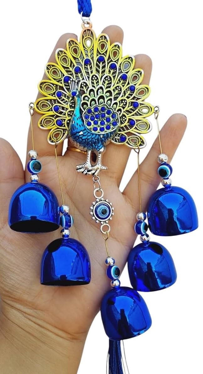 ARTISKRITI Metal Evil Eye Hanging for Home House Entrance Door Decoration, Peacock Showpiece Nazar Battu for Shop Office Living Room, Blue - Image 1