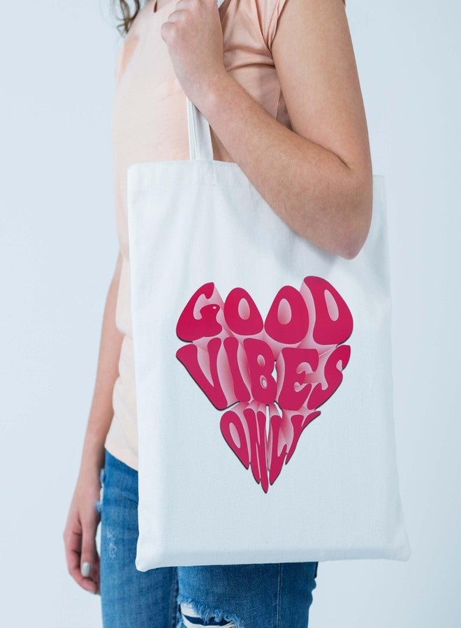 ARTBUG Tote Bag for Women, Aesthetic, Stylish, Ecofriendly, For College Girls, Office, Beach and Outings -Good Vibes Only Heart Printed Canvas D - 321 - Image 2