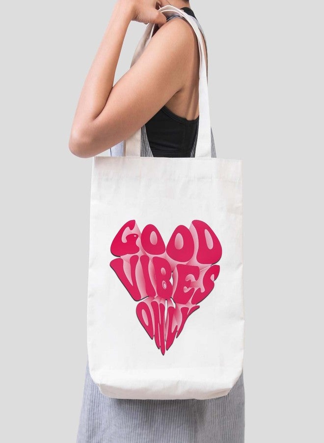 ARTBUG Tote Bag for Women, Aesthetic, Stylish, Ecofriendly, For College Girls, Office, Beach and Outings -Good Vibes Only Heart Printed Canvas D - 321 - Image 3