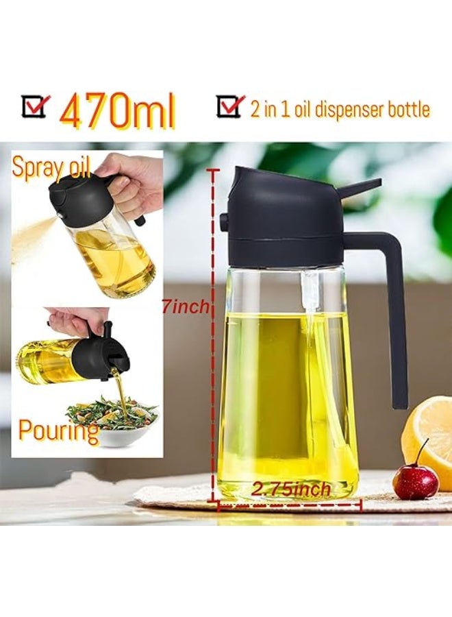 DUNISO 2 in 1 Oil Spray Bottle，Oil Dispenser Bottle，Oil Sprayer & Dispenser，Leak proof，for Cooking, Salads, Vinegar and Kitchen Accessories，470ml，Black  - Image 4