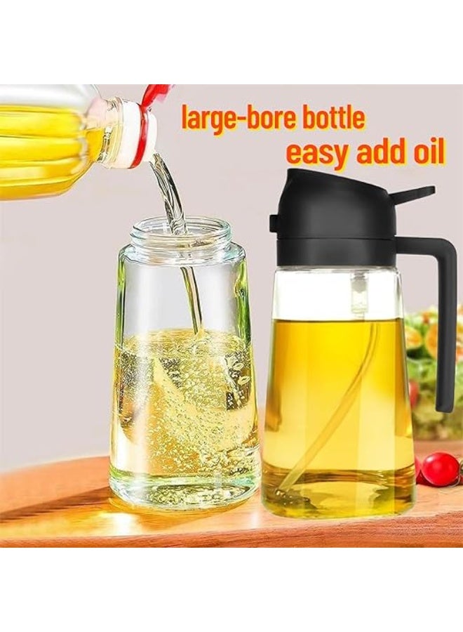 DUNISO 2 in 1 Oil Spray Bottle，Oil Dispenser Bottle，Oil Sprayer & Dispenser，Leak proof，for Cooking, Salads, Vinegar and Kitchen Accessories，470ml，Black  - Image 3