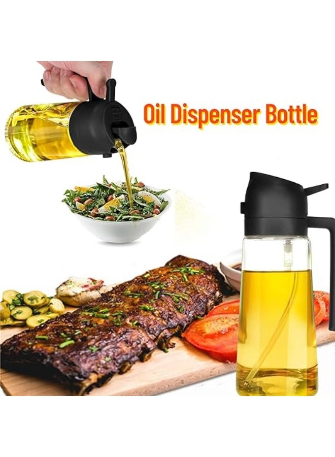 DUNISO 2 in 1 Oil Spray Bottle，Oil Dispenser Bottle，Oil Sprayer & Dispenser，Leak proof，for Cooking, Salads, Vinegar and Kitchen Accessories，470ml，Black  - Image 2