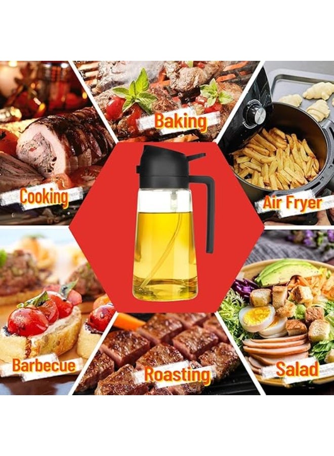 DUNISO 2 in 1 Oil Spray Bottle，Oil Dispenser Bottle，Oil Sprayer & Dispenser，Leak proof，for Cooking, Salads, Vinegar and Kitchen Accessories，470ml，Black  - Image 5