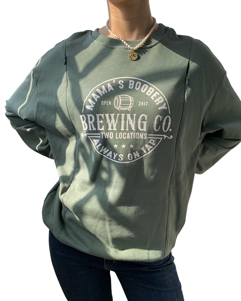 AEARGIV Women Causal Maternity Nursing Sweatshirt Comfort Friendly Zip Breastfeeding Pullover Tops Mama's Boobery Sweater(M, Green) - Image 5