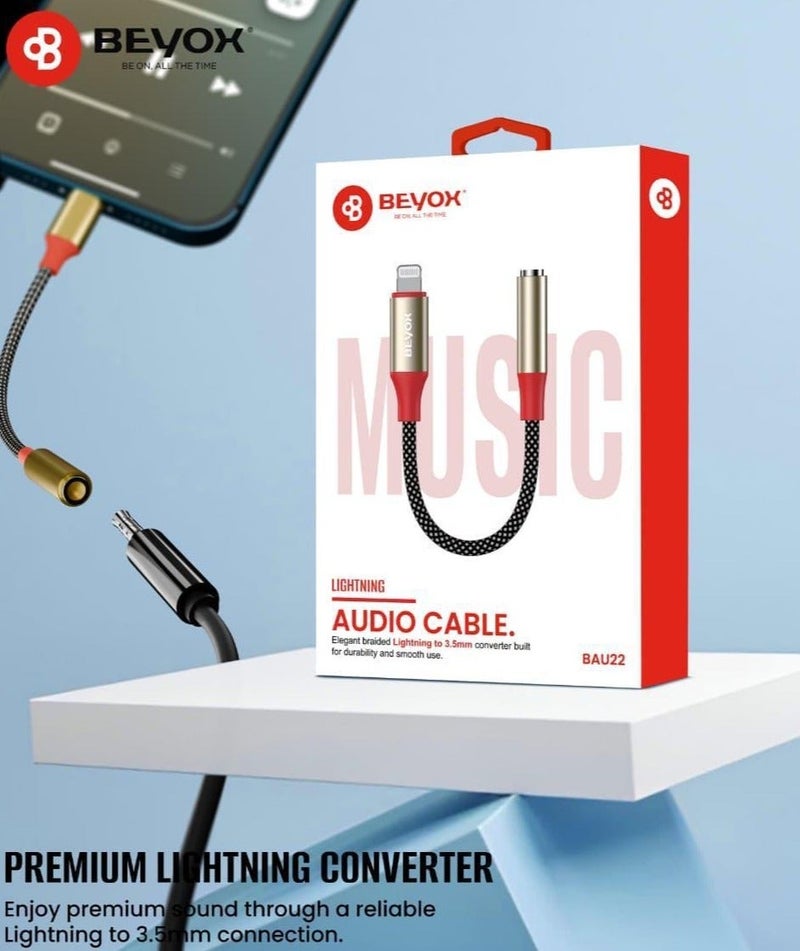 BEYOX BAU22 Lightning to 3.5mm Audio Cable Adapter for iPhone, Braided AUX Cable with Pure Copper Core, Lossless Sound, Durable Headphone & Car Audio Connector - Image 2