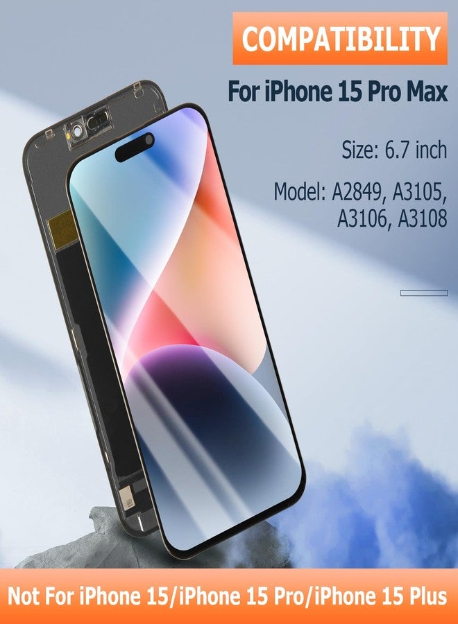 AGCUT TFT for iPhone 15 Pro Max Screen Replacement for iPhone 15 Pro Max LCD Display A2849, A3105, A3106, A3108 LCD Digitizer Touch Screen Assembly Repair Part with Protective Film+Tools - Image 2