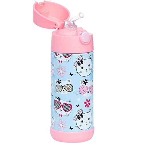 Snug Insulated Kids Water Bottle with Straw & Spout – Double-Wall Stainless Steel, Leakproof, Easy-Flip Lid – For School, Travel, Toddlers & Big Kids - Kitty, 12oz - Image 2