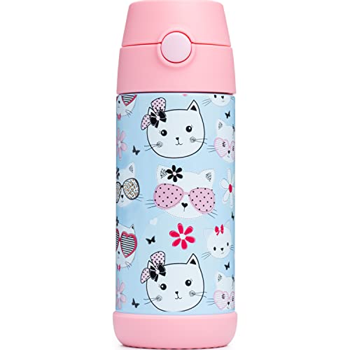 Snug Insulated Kids Water Bottle with Straw & Spout – Double-Wall Stainless Steel, Leakproof, Easy-Flip Lid – For School, Travel, Toddlers & Big Kids - Kitty, 12oz - Image 4