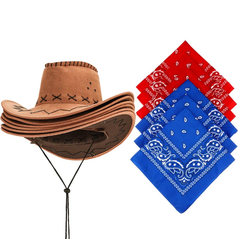 SATINIOR 12 Pcs Western Cowboy Hat and Bandanna Cowboy Party Bandannas Pack Western Faux Felt Farmer Hat for Women Men for Carnival Costume Accessories Cosplay Fancy Dress Party Favorite - Image 2