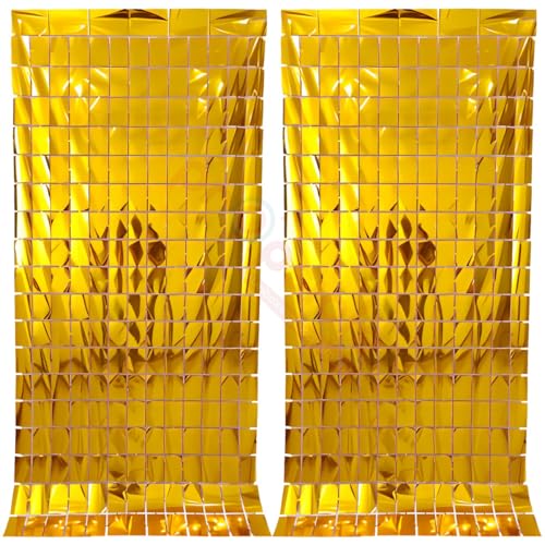 Propsicle Golden Foil Fringe Curtains 3ft x 6ft Backdrop – (Pack of 2) Square Cut Metallic Tinsel Curtain for Birthday, Anniversary, Baby Shower, Bachelorette, Bridal Shower, Photoshoot & Party Decor - Image 1