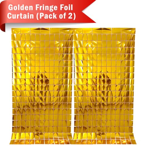 Propsicle Golden Foil Fringe Curtains 3ft x 6ft Backdrop – (Pack of 2) Square Cut Metallic Tinsel Curtain for Birthday, Anniversary, Baby Shower, Bachelorette, Bridal Shower, Photoshoot & Party Decor - Image 3