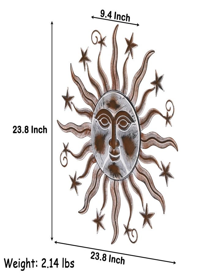TICKCACY Metal Sun Wall Art Sculpture Decor, 23.8” Vintage Sun and Star Wall Hanging Decoration for Indoor Outdoor Living Room Farmhouse Yard Garden Patio - Image 3