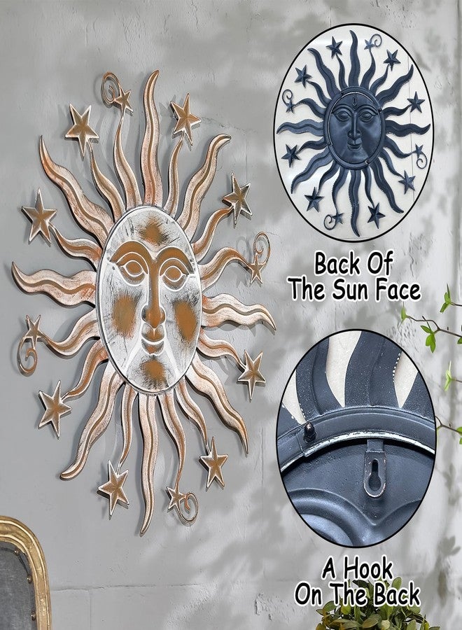 TICKCACY Metal Sun Wall Art Sculpture Decor, 23.8” Vintage Sun and Star Wall Hanging Decoration for Indoor Outdoor Living Room Farmhouse Yard Garden Patio - Image 5
