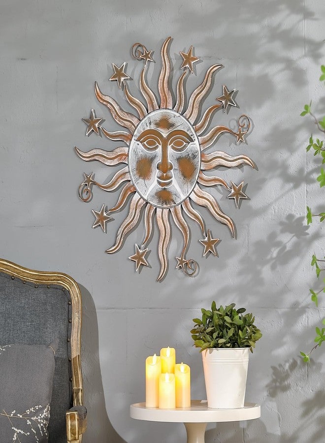 TICKCACY Metal Sun Wall Art Sculpture Decor, 23.8” Vintage Sun and Star Wall Hanging Decoration for Indoor Outdoor Living Room Farmhouse Yard Garden Patio - Image 2