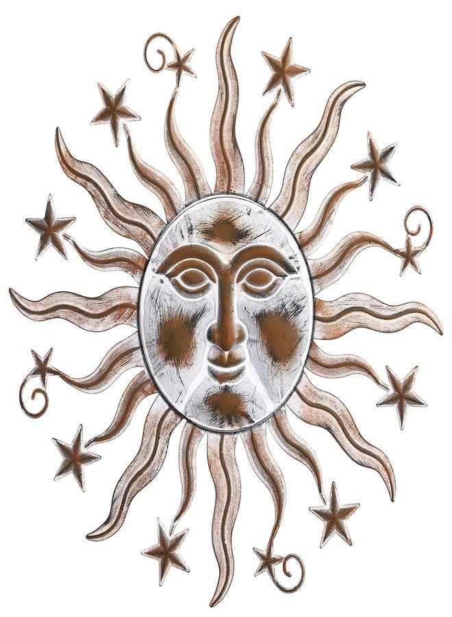 TICKCACY Metal Sun Wall Art Sculpture Decor, 23.8” Vintage Sun and Star Wall Hanging Decoration for Indoor Outdoor Living Room Farmhouse Yard Garden Patio - Image 1