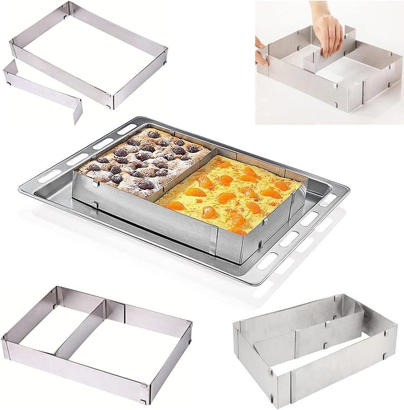 TinLeJa 10 Reach 20 Inch Rectangular Stainless Steel Adjustable Flexible Scalable Mousse Cake Mould Cake Tiramisu Bread Pastry Baking Mould Bakeware Baking Tool - Image 2