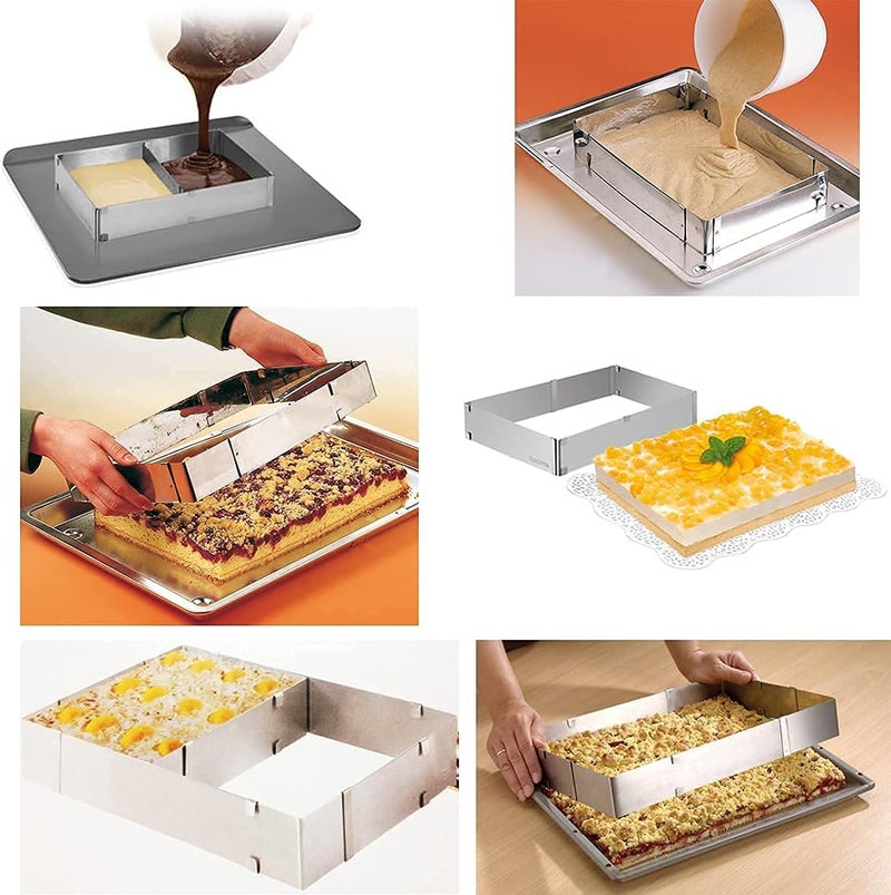 TinLeJa 10 Reach 20 Inch Rectangular Stainless Steel Adjustable Flexible Scalable Mousse Cake Mould Cake Tiramisu Bread Pastry Baking Mould Bakeware Baking Tool - Image 3