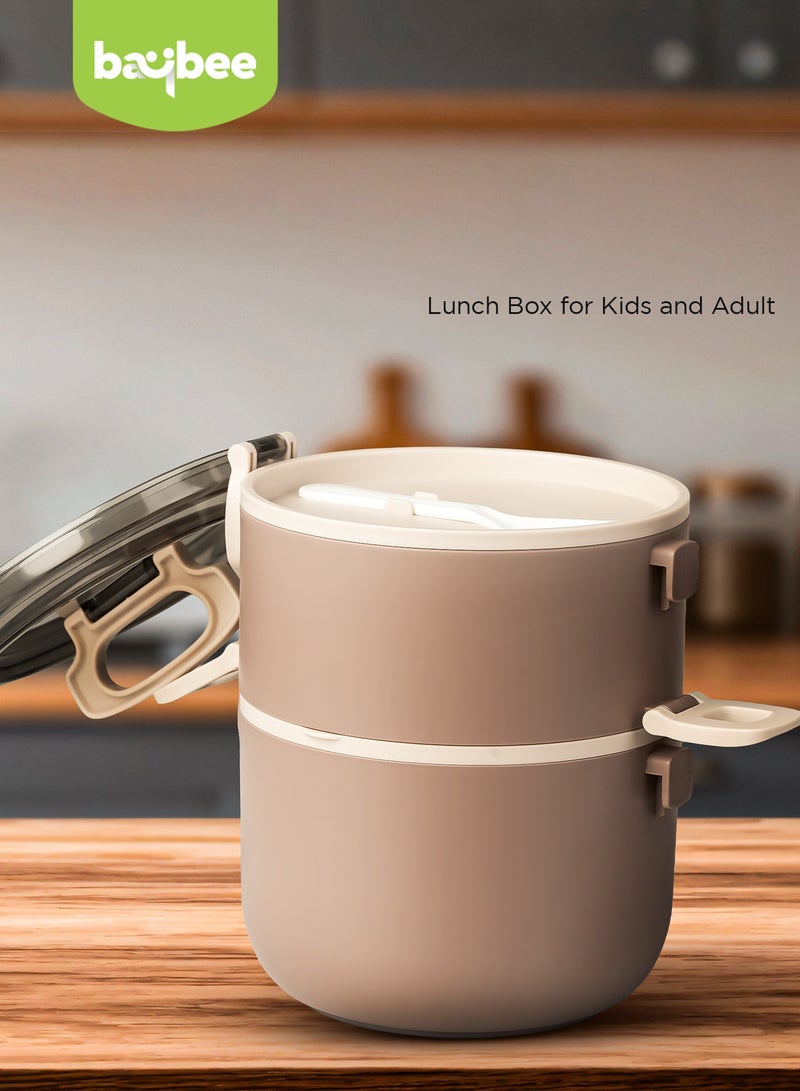 BAYBEE 2000ml Stainless Steel Insulated Lunchbox – Double-Wall Thermos Bento Box with Reusable Spoon, Microwave-Safe – for Adults & Kids (Brown) - Image 2