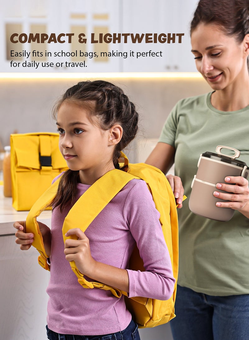 BAYBEE 2000ml Stainless Steel Insulated Lunchbox – Double-Wall Thermos Bento Box with Reusable Spoon, Microwave-Safe – for Adults & Kids (Brown) - Image 3