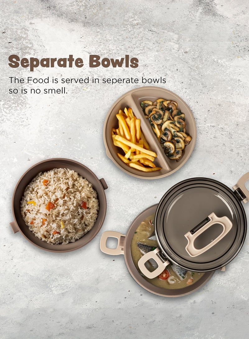 BAYBEE 2000ml Stainless Steel Insulated Lunchbox – Double-Wall Thermos Bento Box with Reusable Spoon, Microwave-Safe – for Adults & Kids (Brown) - Image 5