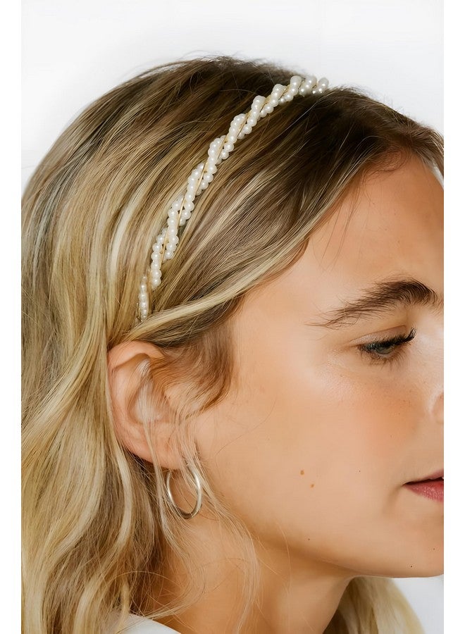 ووفوووفو عصابة رأس من اللؤلؤ للنساء، عبوة من 8 قطع، عصابة رأس من اللؤلؤ الصناعي الأبيض، عصابة رأس معدنية ذهبية على شكل زهرة الفراشة، عصابة شعر للعروس، إكسسوارات شعر لحفلات الزفاف للفتيات - Image 2