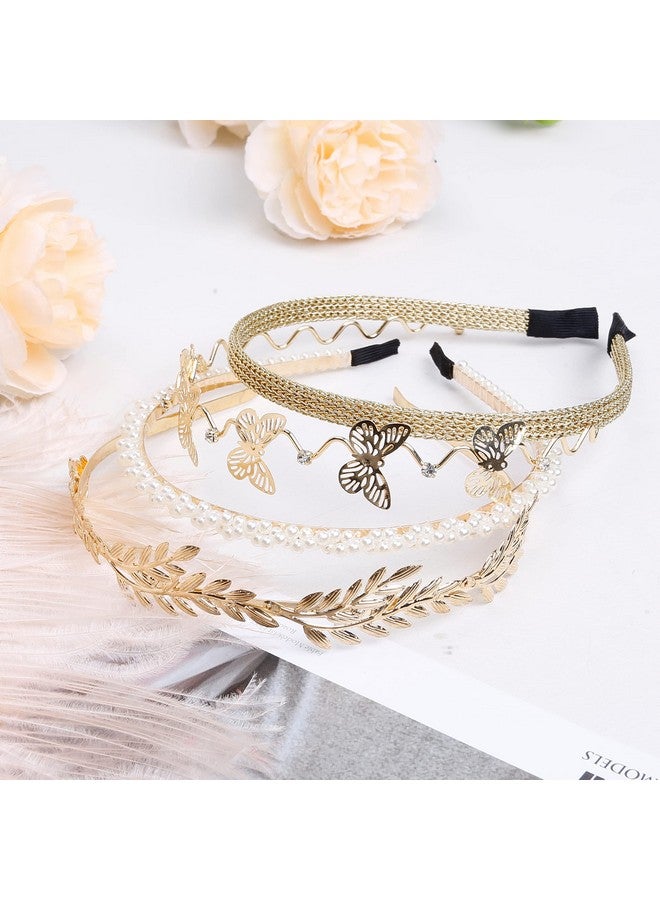 ووفوووفو عصابة رأس من اللؤلؤ للنساء، عبوة من 8 قطع، عصابة رأس من اللؤلؤ الصناعي الأبيض، عصابة رأس معدنية ذهبية على شكل زهرة الفراشة، عصابة شعر للعروس، إكسسوارات شعر لحفلات الزفاف للفتيات - Image 5