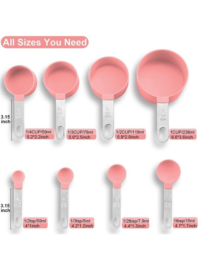 SEMITO Measuring Cups & Spoon Combo for Dry or Liquid/Kitchen Gadgets for Cooking & Baking Cakes/Measuring Cup Set Combo with Handles (Set of 4 Cups & 4 Spoons) (Pink) - Image 2