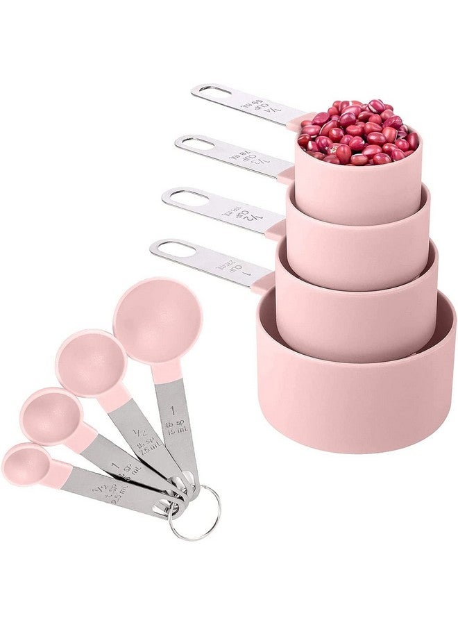 SEMITO Measuring Cups & Spoon Combo for Dry or Liquid/Kitchen Gadgets for Cooking & Baking Cakes/Measuring Cup Set Combo with Handles (Set of 4 Cups & 4 Spoons) (Pink) - Image 1
