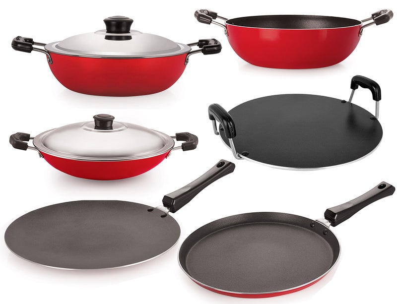 Nirlon Nirlon Non-Stick Coated Aluminium 6 Piece Kitchen Cooking Utencil Combo Set with Steel Lid  - Image 1