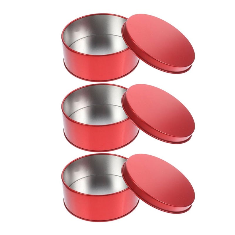 3 Red Metal Cookie Tins With Lids For Candy And Holiday Treat Storage - Image 2